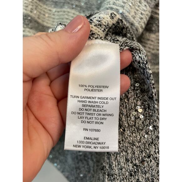 Emaline, Size Medium, Gray and White Sparkle Knit Sweater, Long, Shimmer, Soft - Picture 3 of 7